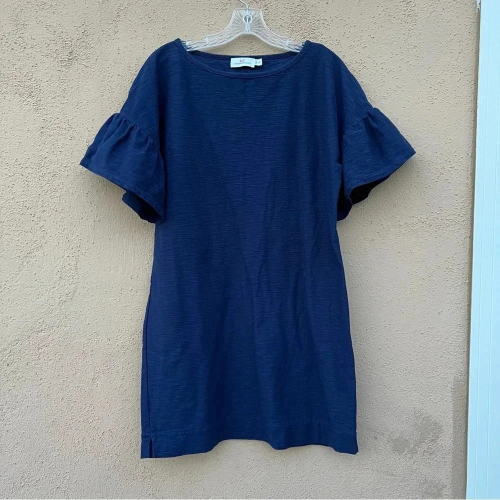 Vineyard Vines Flutter Sleeve Casual Navy Blue Dress Cotton Blend Size XS